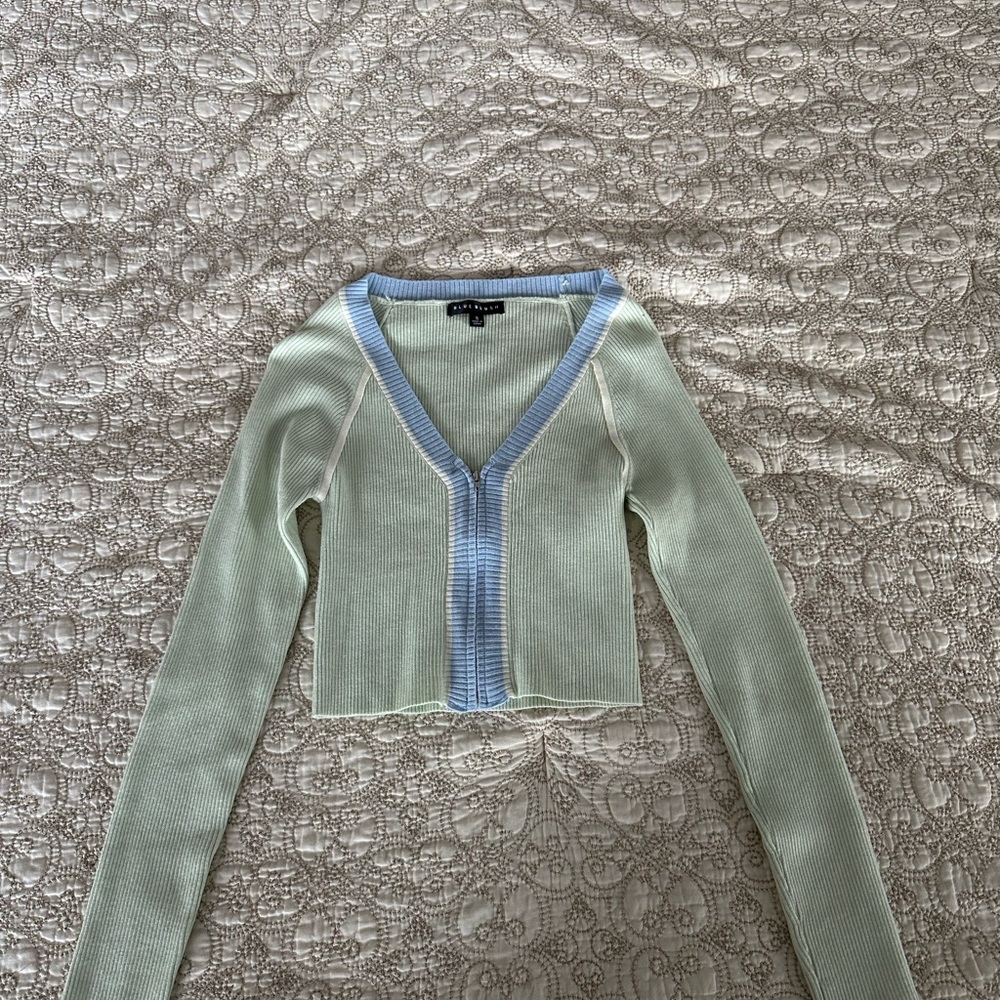 Light Green and Blue Ribbed Cardigan